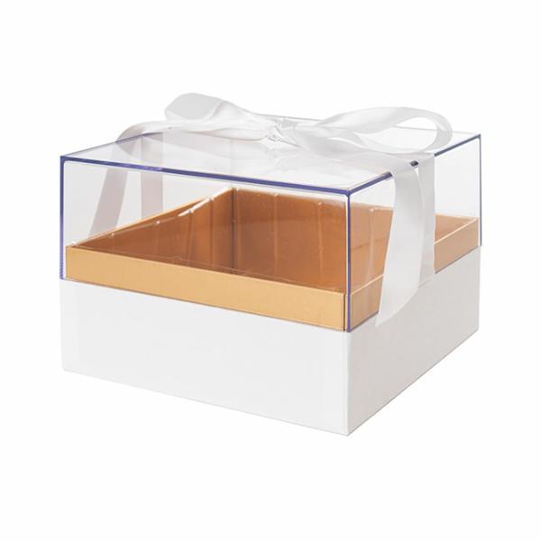 Acrylic & Pvc Display Gift Box |  Luxe Gift Box Acrylic Lid And Ribbon WhiteGold (20x20x13Hcm) Acrylic & Pvc Display Gift Box Acrylic & Pvc Display Gift Box