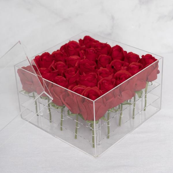 Acrylic Rose Head Boxes |  Acrylic 25 Rose Head Display Box With Lid (25x25x15cmH) Acrylic Rose Head Boxes Acrylic Rose Head Boxes