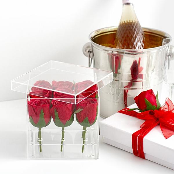 Acrylic Rose Head Boxes |  Acrylic 9 Head Rose Display Box With Lid (16x15cm) Acrylic Rose Head Boxes Acrylic Rose Head Boxes