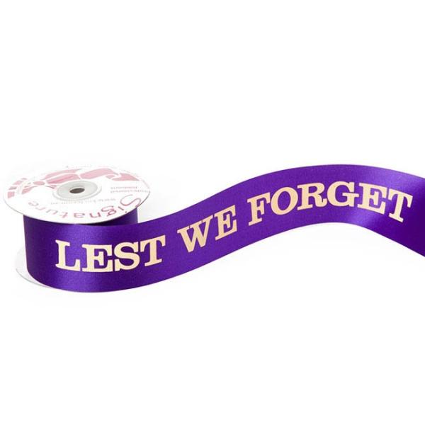 Anzac Day Ribbon |  Ribbon Lest We Forget Violet (50mmx15m) Fabric & Paper Ribbons Anzac Day Ribbon