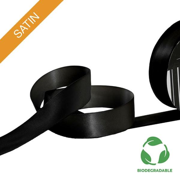 Biodegradable Ribbon |  Ribbon Bio-Poly Blend Deluxe Satin Black (25mmx25m) Biodegradable Ribbon Biodegradable Ribbon