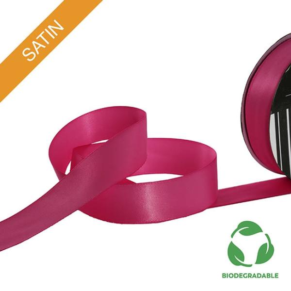 Biodegradable Ribbon |  Ribbon Bio-Poly Blend Deluxe Satin Hot Pink (25mmx25m) Biodegradable Ribbon Biodegradable Ribbon