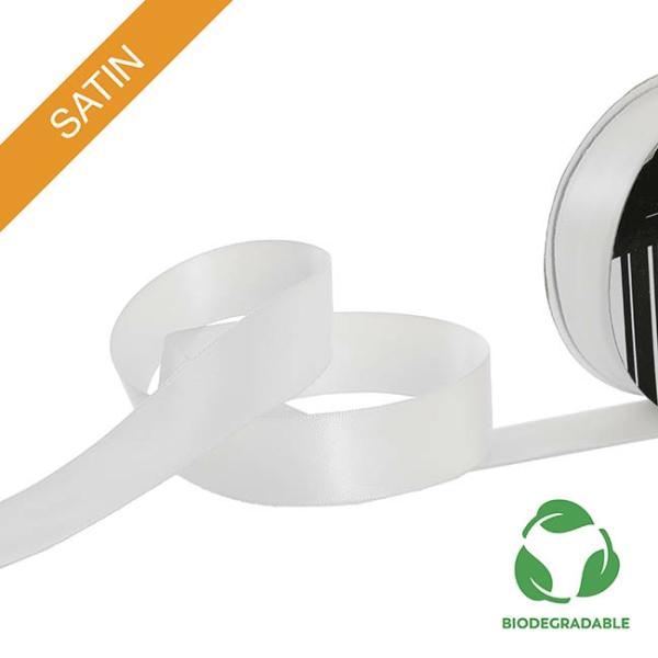 Biodegradable Ribbon |  Ribbon Bio-Poly Blend Deluxe Satin White (25mmx25m) Biodegradable Ribbon Biodegradable Ribbon