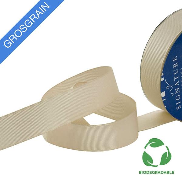 Biodegradable Ribbon |  Ribbon Bio-Poly Blend Grosgrain Champagne (25mmx25m) Biodegradable Ribbon Biodegradable Ribbon