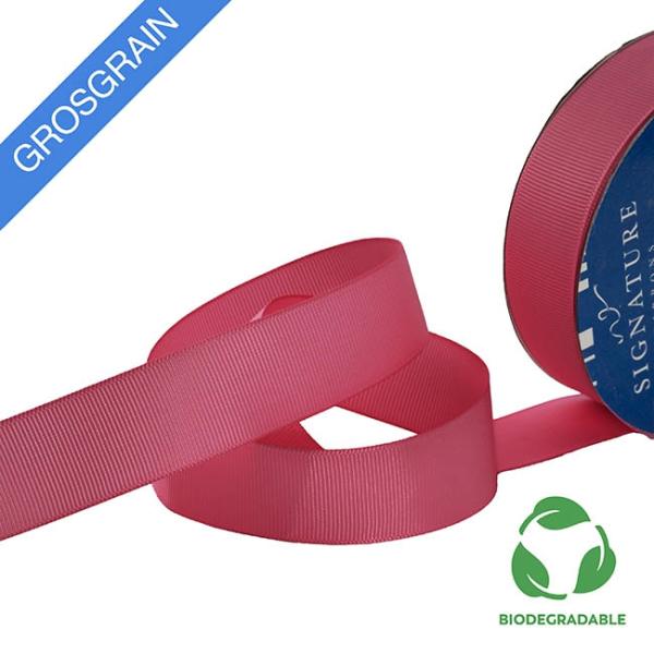 Biodegradable Ribbon |  Ribbon Bio-Poly Blend Grosgrain Hot Pink (25mmx25m) Biodegradable Ribbon Biodegradable Ribbon