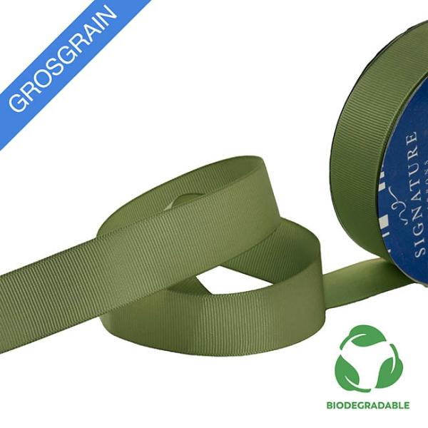 Biodegradable Ribbon |  Ribbon Bio-Poly Blend Grosgrain Moss Green (25mmx25m) Biodegradable Ribbon Biodegradable Ribbon