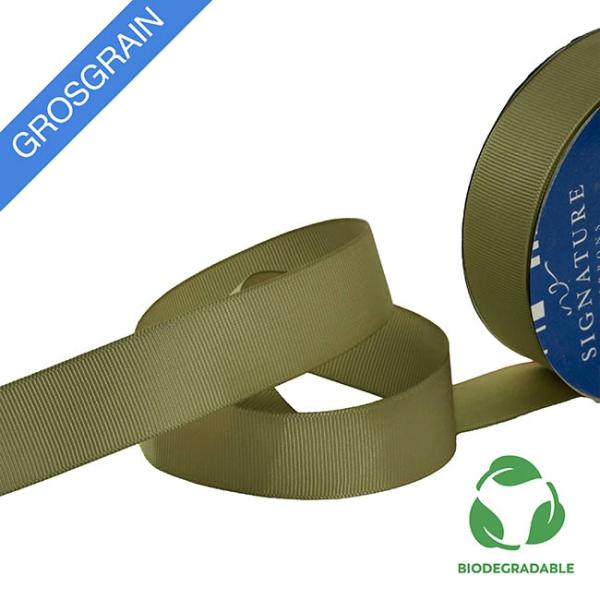 Biodegradable Ribbon |  Ribbon Bio-Poly Blend Grosgrain Olive Green (25mmx25m) Biodegradable Ribbon Biodegradable Ribbon