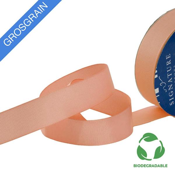 Biodegradable Ribbon |  Ribbon Bio-Poly Blend Grosgrain Peach (25mmx25m) Biodegradable Ribbon Biodegradable Ribbon