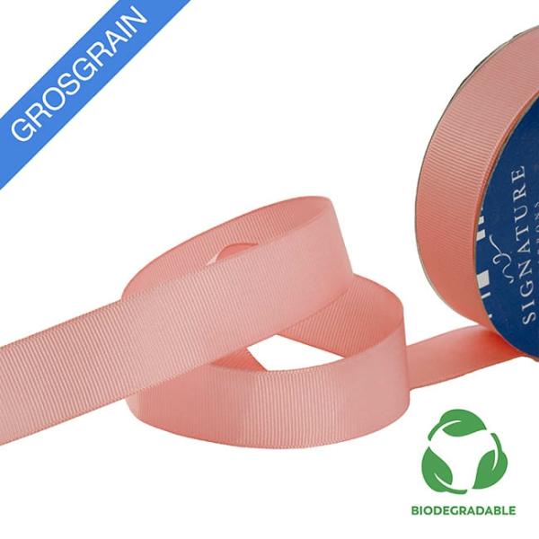 Biodegradable Ribbon |  Ribbon Bio-Poly Blend Grosgrain Rose Pink (25mmx25m) Biodegradable Ribbon Biodegradable Ribbon