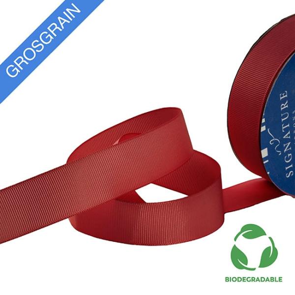 Biodegradable Ribbon |  Ribbon Bio-Poly Blend Grosgrain Rouge Red (25mmx25m) Biodegradable Ribbon Biodegradable Ribbon