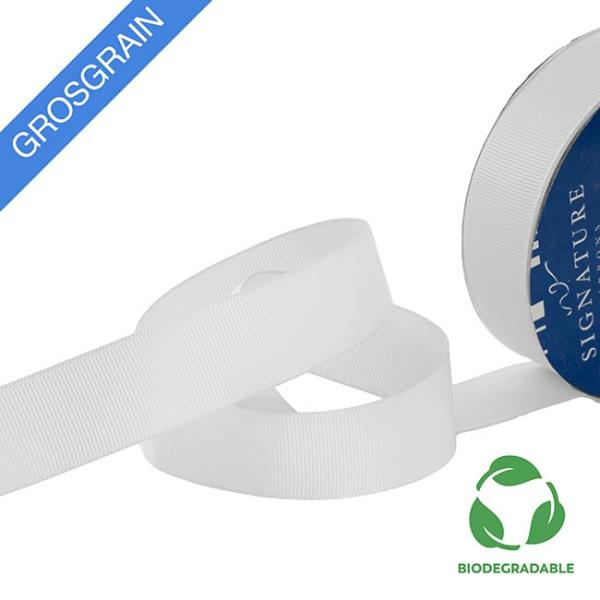 Biodegradable Ribbon |  Ribbon Bio-Poly Blend Grosgrain White (25mmx25m) Biodegradable Ribbon Biodegradable Ribbon