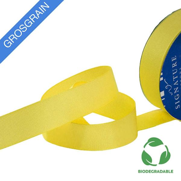 Biodegradable Ribbon |  Ribbon Bio-Poly Blend Grosgrain Yellow (25mmx25m) Fabric & Paper Ribbons Biodegradable Ribbon