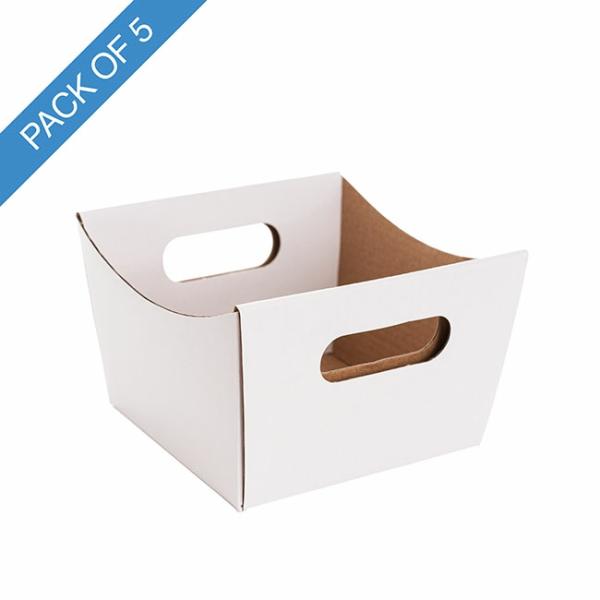 Cardboard Hamper Tray |  Grande Hamper Tray Small Gloss White Pk5 (12.5×12.5×9.5Hcm) Gift Boxes Cardboard Hamper Tray