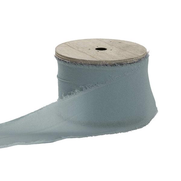 Chiffon Ribbons |  Ribbon Chiffon Frayed Edge Wood Spool Moody Blue (48mm x20m) Chiffon Ribbons Blue