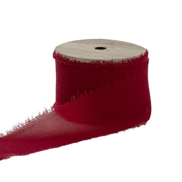 Chiffon Ribbons |  Ribbon Chiffon Frayed Edge Wood Spool Red Rust (48mm x20m) Chiffon Ribbons Chiffon Ribbons