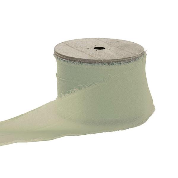 Chiffon Ribbons |  Ribbon Chiffon Frayed Edge Wood Spool Sage Green (48mm x20m) Chiffon Ribbons Chiffon Ribbons