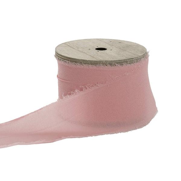 Chiffon Ribbons |  Ribbon Chiffon Frayed Edge Wood Spool Soft Pink (48mm x20m) Chiffon Ribbons Chiffon Ribbons