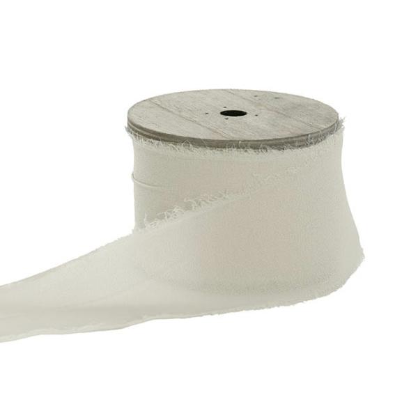 Chiffon Ribbons |  Ribbon Chiffon Frayed Edge Wood Spool Warm White (48mm x20m) Chiffon Ribbons Chiffon Ribbons