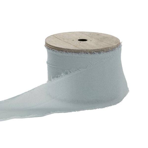 Chiffon Ribbons |  Ribbon Chiffon Frayed Edge Wood Spool WhispyBlue (48mm x20m) Fabric & Paper Ribbons Chiffon Ribbons