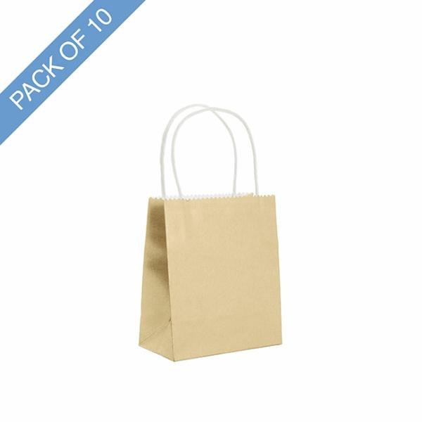 Christmas Kraft Bags |  Kraft Paper Bag Shopper X Small Gold Pk10 (140Wx75Gx165mmH) Gift Bags Christmas Kraft Bags