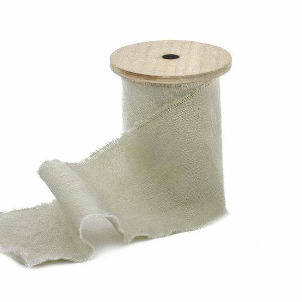 Cotton Ribbons |  Ribbon With Wooden Spool Calico Deep Sage (80mmx5m) Cotton Ribbons Cotton Ribbons