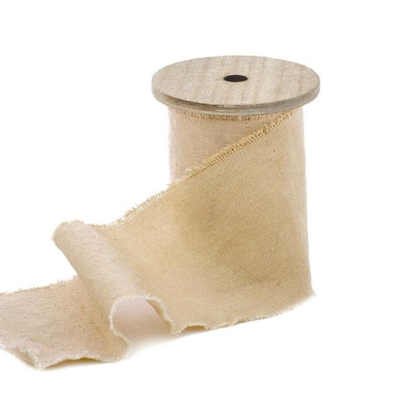 Cotton Ribbons |  Ribbon With Wooden Spool Calico Natural (80mmx5m) Cotton Ribbons Cotton Ribbons