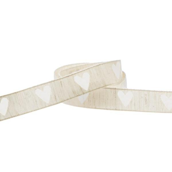 Cotton Ribbons |  Vintage Cotton Ribbon Heart Beige White (15mmx10m) Cotton Ribbons Cotton Ribbons