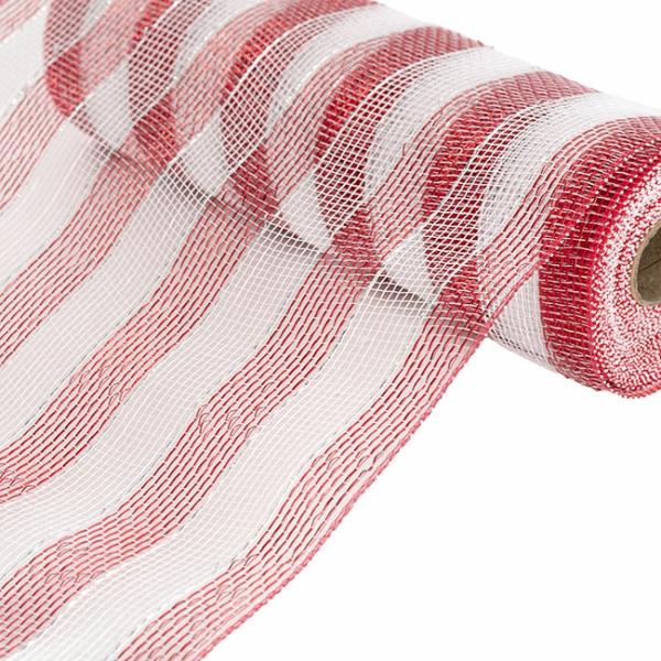 Deco Mesh |  Plastic Mesh Narrow Roll Metallic Candy Stripe (25cmx9m) Deco Mesh Assorted Colours