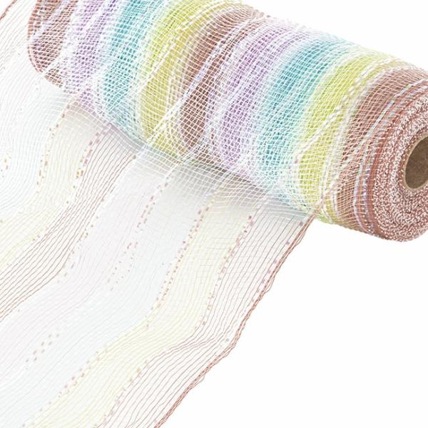 Deco Mesh |  Plastic Mesh Narrow Roll Pastel Stripes (25cmx10m) Deco Mesh Assorted Colours