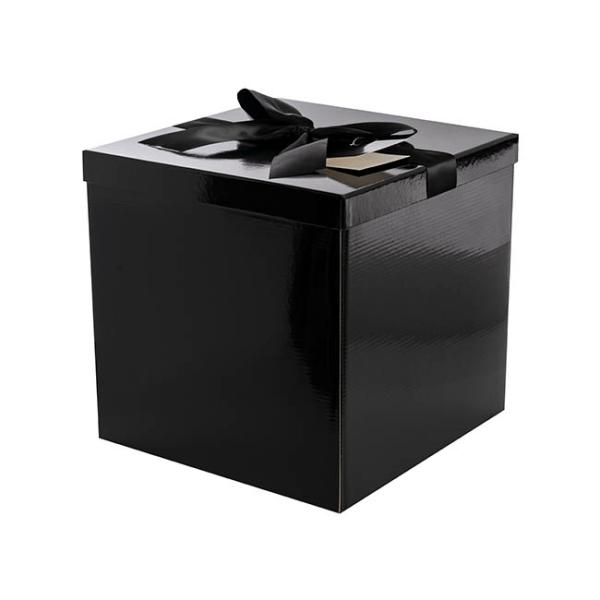 Gift Box With Lid |  Gift Box Extra Lge With Bow Flat Pack Black (250x250x245mmH) Gift Box With Lid Black