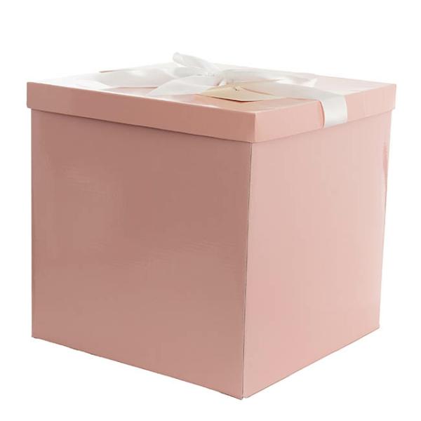 Gift Box With Lid |  Gift Box Jumbo With Bow Flat Pack Baby Pink (305x300x300mmH) Gift Boxes Gift Box With Lid