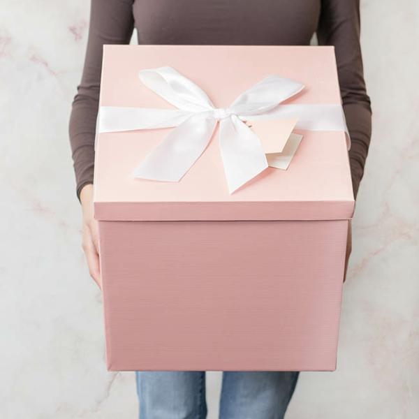 Gift Box With Lid |  Gift Box Jumbo With Bow Flat Pack Baby Pink (305x300x300mmH) Gift Boxes Gift Box With Lid