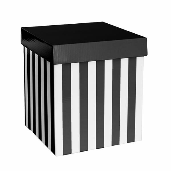 Gift Box With Lid |  Gift Box With Lid Tall Stripes Black And White (22x22x25cmH) Gift Box With Lid Black