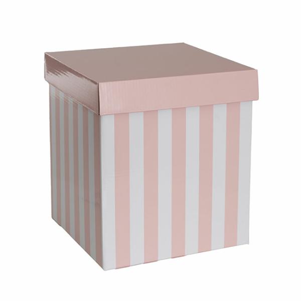 Gift Box With Lid |  Gift Box With Lid Tall Stripes Pink And White (22x22x25cmH) Gift Box With Lid Gift Box With Lid