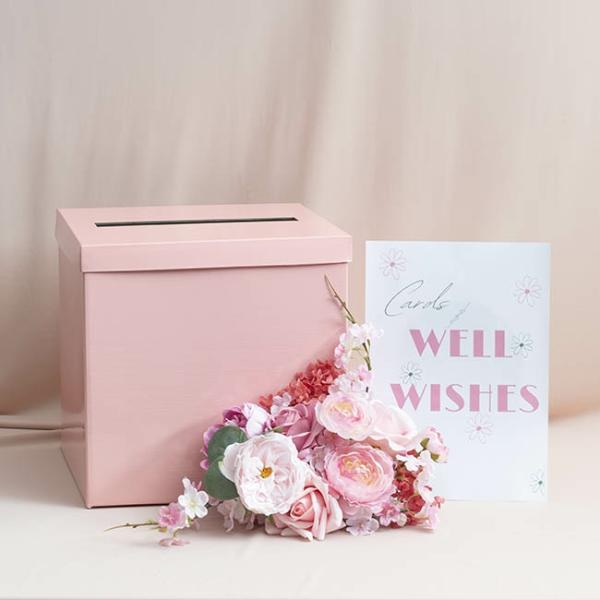 Gift Box With Lid |  Wishing Well Card Box Flat Pack Baby Pink (305x305x300mmH) Gift Box With Lid Gift Box With Lid