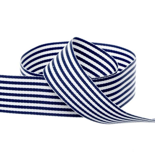 Grosgrain Ribbons |  Grosgrain Fine Stripes Ribbon Navy (25mmx20m) Fabric & Paper Ribbons Blue