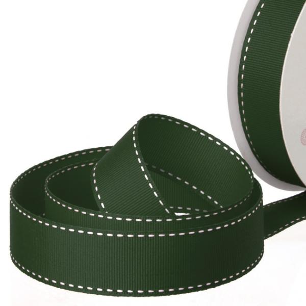 Grosgrain Ribbons |  Ribbon Grosgrain Saddle Stitch Dark Green (25mmx20m) Fabric & Paper Ribbons Green