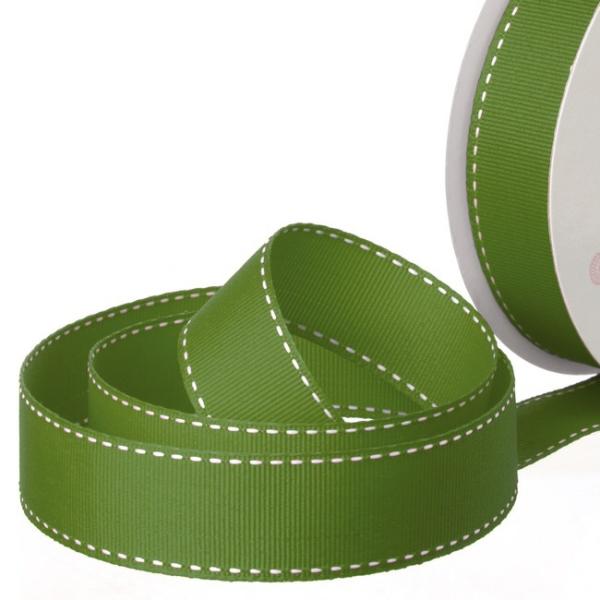 Grosgrain Ribbons |  Ribbon Grosgrain Saddle Stitch Moss (25mmx20m) Fabric & Paper Ribbons Green