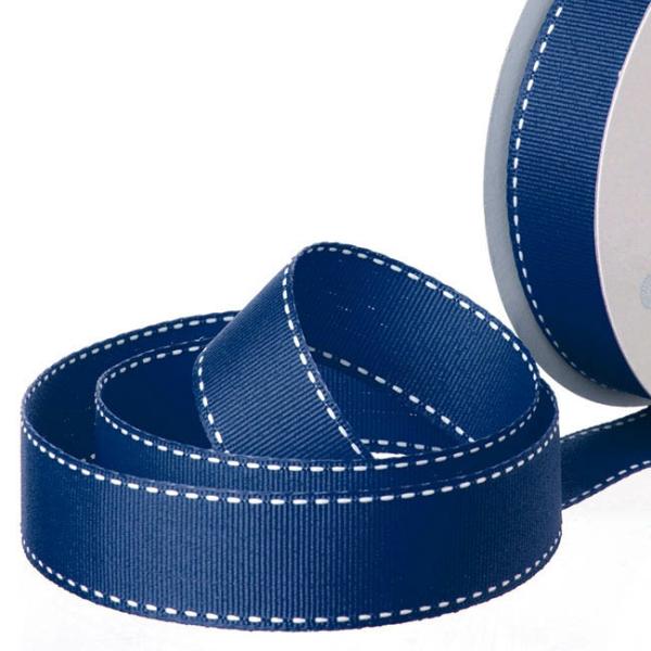 Grosgrain Ribbons |  Ribbon Grosgrain Saddle Stitch Navy (25mmx20m) Fabric & Paper Ribbons Blue