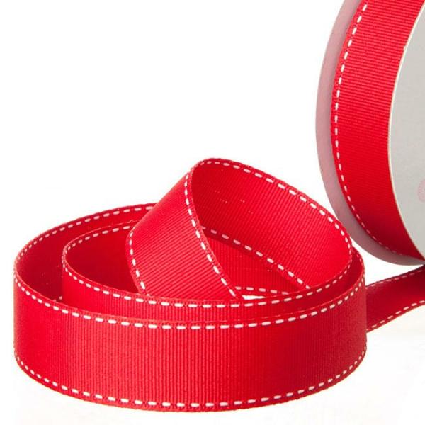 Grosgrain Ribbons |  Ribbon Grosgrain Saddle Stitch Red (25mmx20m) Fabric & Paper Ribbons Grosgrain Ribbons