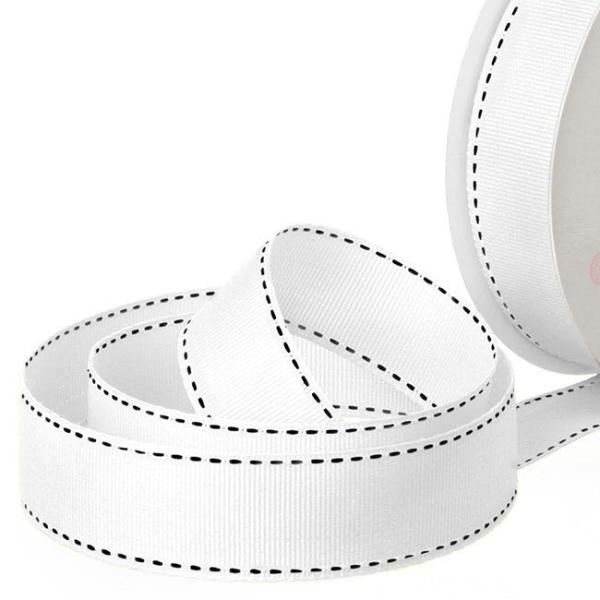 Grosgrain Ribbons |  Ribbon Grosgrain Saddle Stitch White (25mmx20m) Fabric & Paper Ribbons Grosgrain Ribbons