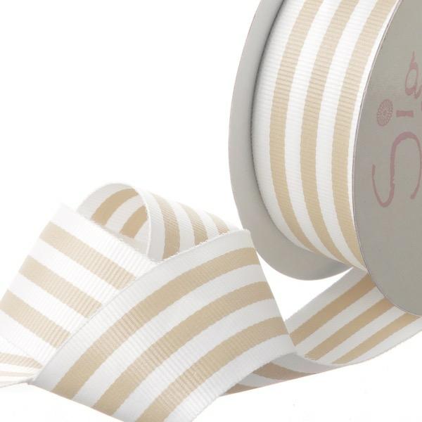 Grosgrain Ribbons |  Ribbon Grosgrain Stripes Natural (38mmx20m) Fabric & Paper Ribbons Grosgrain Ribbons