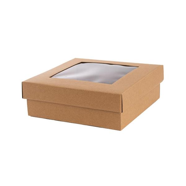 Hamper Boxes |  Gourmet Grazing Gift Box Window Sq Kraft Brown (24x24x9cmH) Acrylic & Pvc Display Gift Box Acrylic & Pvc Display Gift Box