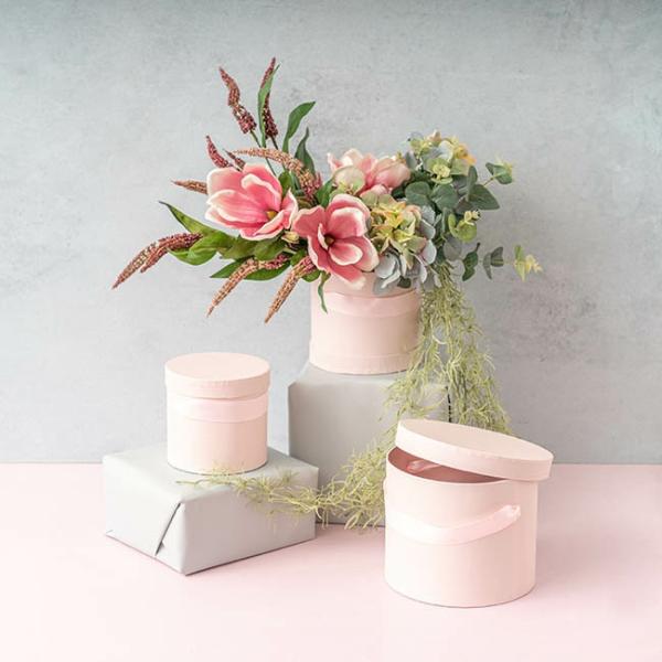 Hat Boxes |  Flower Hat Box Ribbon Round Set 3 Baby Pink (18.5cmx15cmH) Gift Boxes Hat Boxes