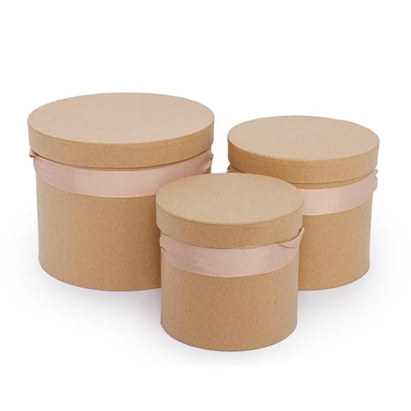 Hat Boxes |  Flower Hat Box Ribbon Round Set 3 Brown Kraft (18.5cmx15cmH) Gift Boxes Hat Boxes