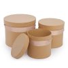 Hat Boxes |  Flower Hat Box Ribbon Round Set 3 Brown Kraft (18.5cmx15cmH) Gift Boxes Hat Boxes