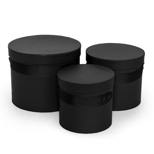 Hat Boxes |  Flower Hat Box With Ribbon Round Set 3 Black (18.5cmx15cmH) Gift Boxes Black