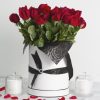 Hat Boxes |  Hat Flower Box Deluxe Silhouette Round White Blk (25Dx35cmH) Gift Boxes Hat Boxes