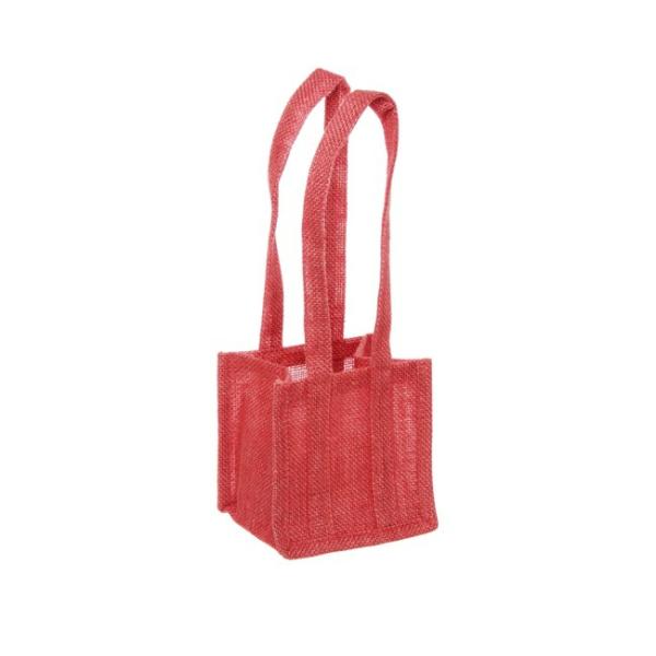 Jute Gift Bags |  Natural Jute Posy Bag Plastic Liner Red 13.5×13.5×13.5cmH Gift Bags Jute Gift Bags