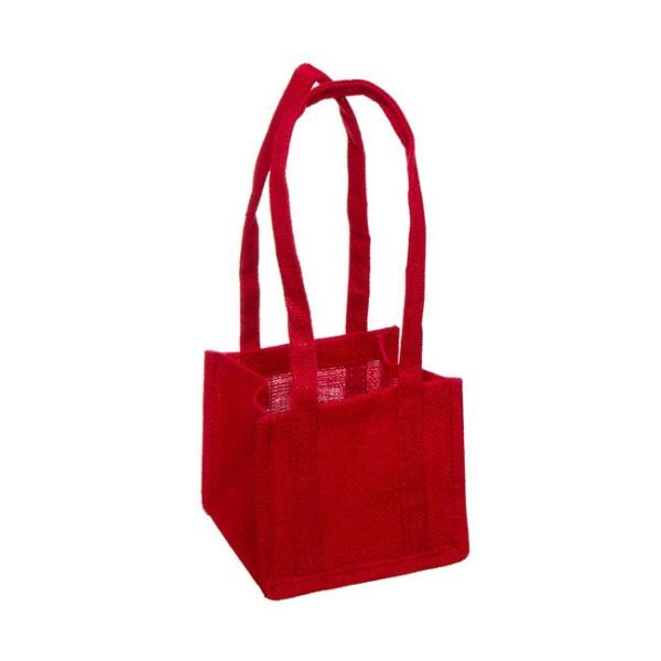 Jute Gift Bags |  Natural Jute Posy Bag Plastic Liner Red 17.5×17.5x14cmH Gift Bags Jute Gift Bags